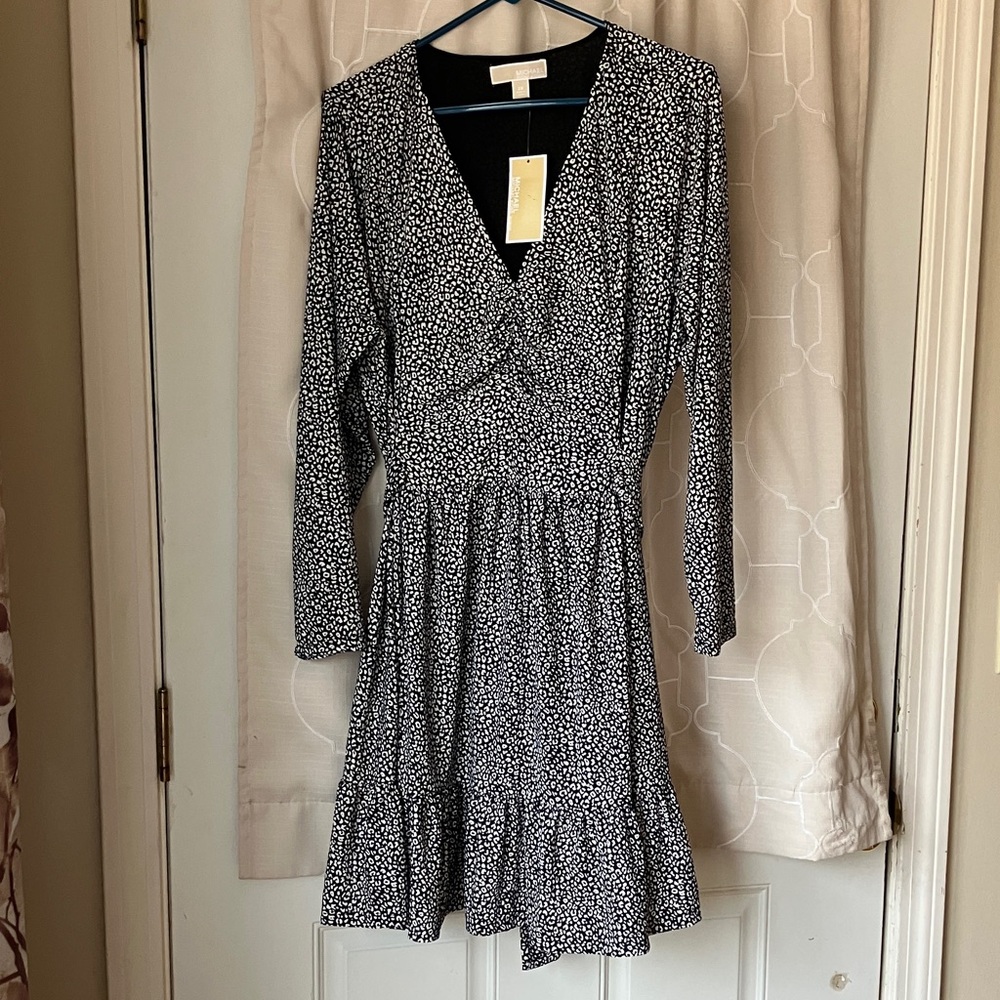 Michael Kors Black and White Patterned Long Sleeve Dress size 2X